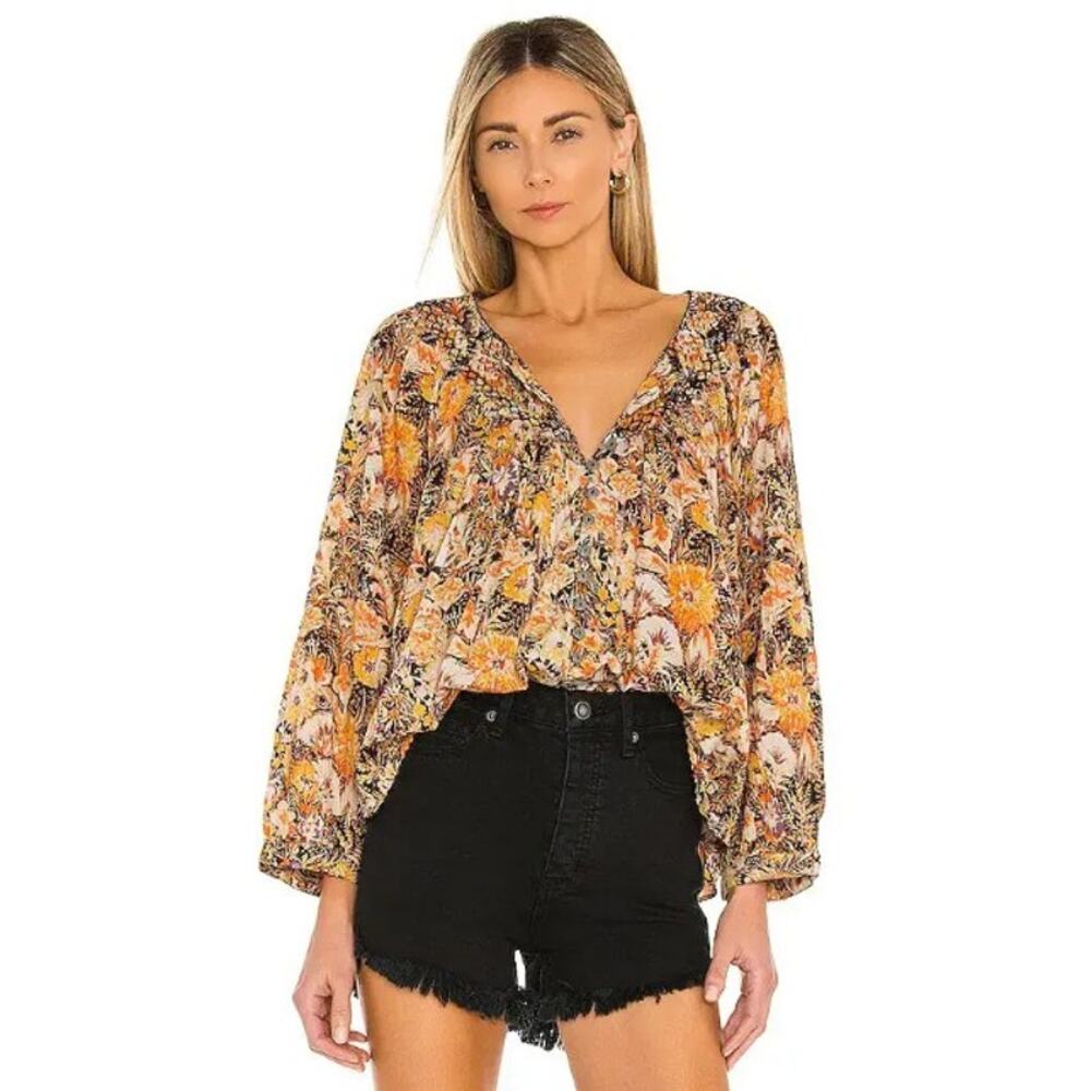 Free People Cool Meadow Floral Top in Midnight Combo Cotton, Small
